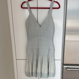 Herve Leger Light Gray V-Neck Mini Dress